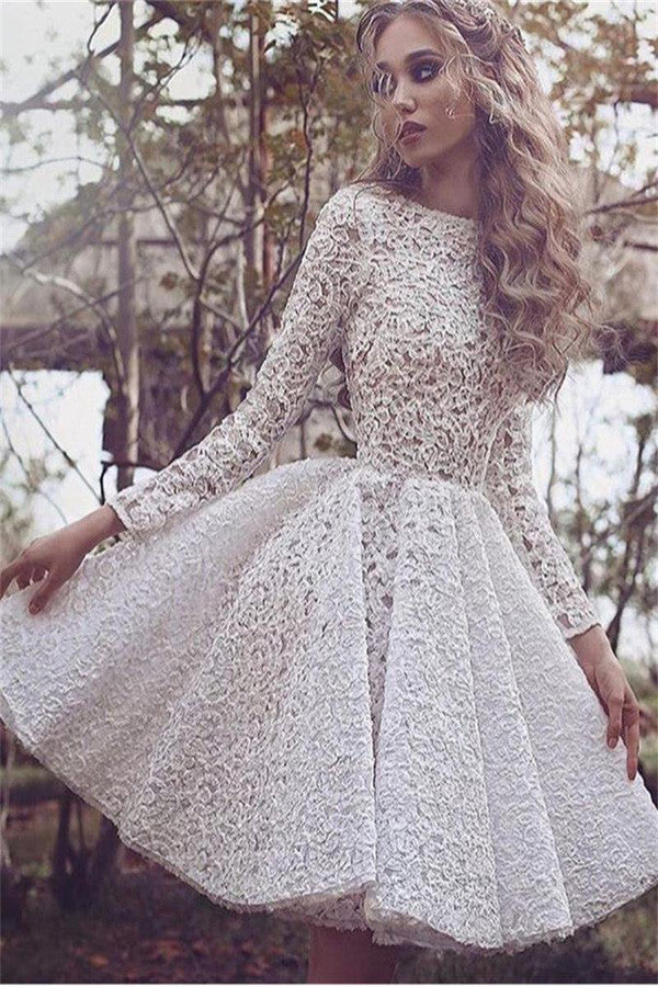 Short Prom Dresses,Fabulous Lace Prom Party Dress,Long Sleeves Prom Dresses,SVD408