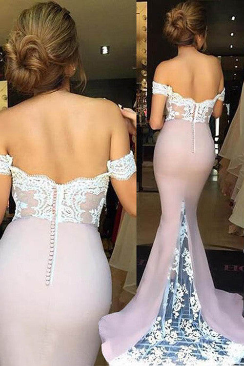 Decent Off Shoulder Sweep Train Bridesmaid Dress with Lace,Mermaid Prom Dress,SVD411