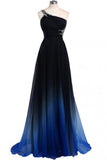 One Shoulder A-line Chiffon Prom Dress,Sweep Train Evening Prom Dress With Beads,SVD429