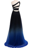 One Shoulder A-line Chiffon Prom Dress,Sweep Train Evening Prom Dress With Beads,SVD429