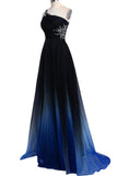 One Shoulder A-line Chiffon Prom Dress,Sweep Train Evening Prom Dress With Beads,SVD429