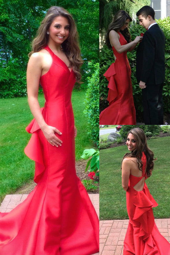 Fabulous Mermaid Red Prom Dress,Long Evening Dress with Cascading Ruffles,SVD432