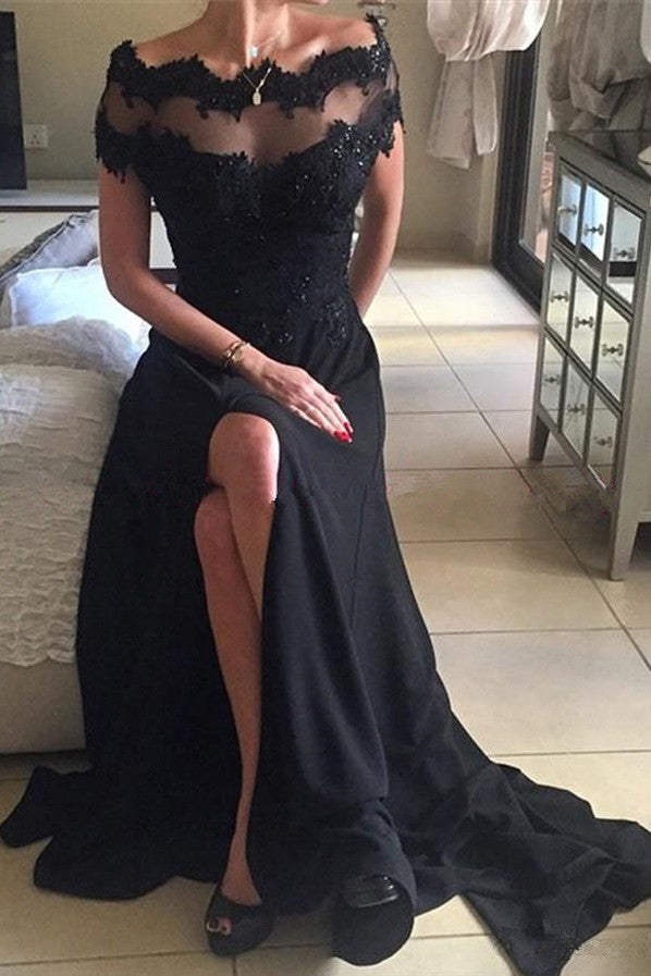Long Black Prom Dress,Off Shoulder Prom Dresses,Split Prom Dresses Simidress Long Black Prom Dress,Off Shoulder Prom Dresses,Split Prom Dresses Simidress