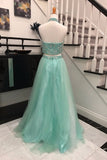 Elegant 2 Pieces Sky Blue Backless Prom Dress,Halter Prom Dresses with Beading,SVD436