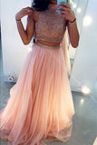 High Neck Sleeveless Long Prom Dress with Beading,2 Piece A-Line Prom Dresses,SVD439