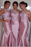 Gorgeous Pink One Shoulder Mermaid Bridesmaid Dresses with Lace,SVD453