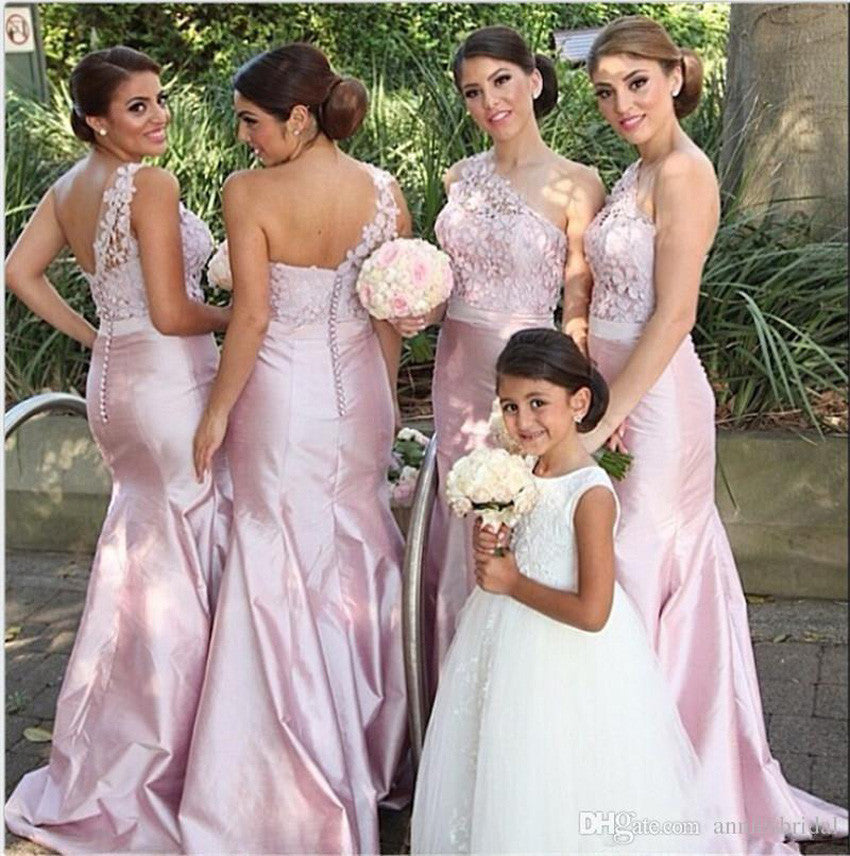 Gorgeous Pink One Shoulder Mermaid Bridesmaid Dresses with Lace,SVD453