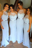 Gorgeous 2017 Sky Blue Halter Long Bridesmaid Dresses with Sweep Train,SVD456