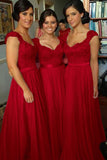 Chiffon Long Bridesmaid Dress with Beading,Simple A-line Cap Sleeve Bridesmaid Dress,SVD458