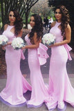 Gorgeous Pink Open Back Halter Mermaid Bridesmaid Dresses with Ruffles,SVD459