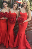 Sexy Satin Long Mermaid Wedding Guest Bridesmaid Dresses,Stunning Red Bridesmaid Dress,SVD462