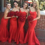 Sexy Satin Long Mermaid Wedding Guest Bridesmaid Dresses,Stunning Red Bridesmaid Dress,SVD462