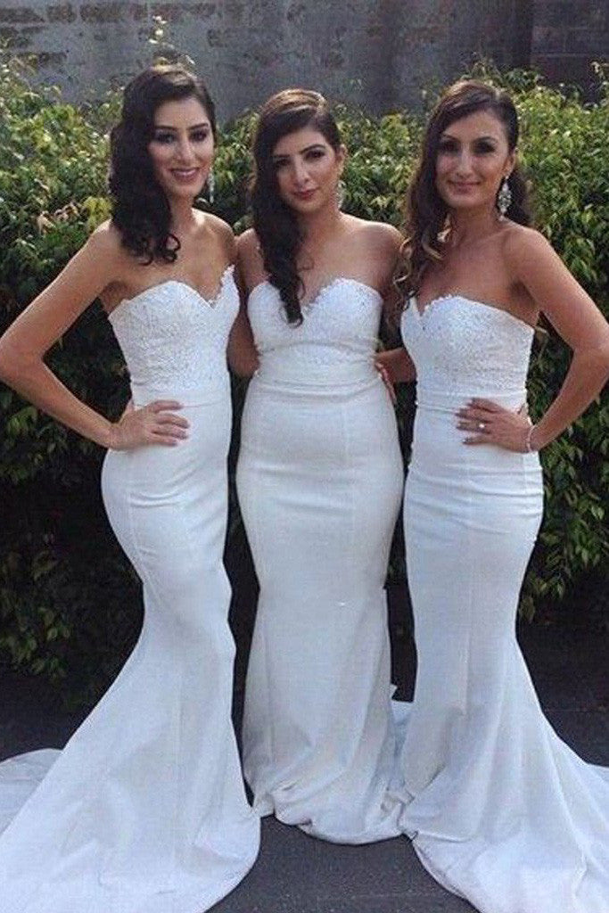 Elegant White Sexy Mermaid Cheap Wedding Party Guest Bridesmaid Dresses,SVD463