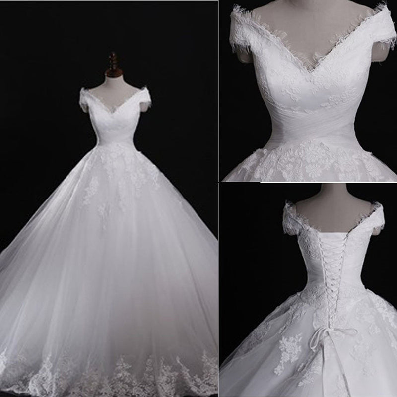 Lace Wedding Dresses,Classic Style Off Shoulder Lace Up Vantage Wedding Gowns,SVD509