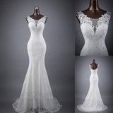 Decent White Lace Wedding Dresses,Sleeveless Mermaid Lace Up Popular Wedding Dress,SVD510