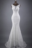 Decent White Lace Wedding Dresses,Sleeveless Mermaid Lace Up Popular Wedding Dress,SVD510