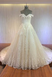 A-line Lace Wedding Dresses,Off Shoulder Sweetheart Zip Up Long Bridal Gowns,SVD511