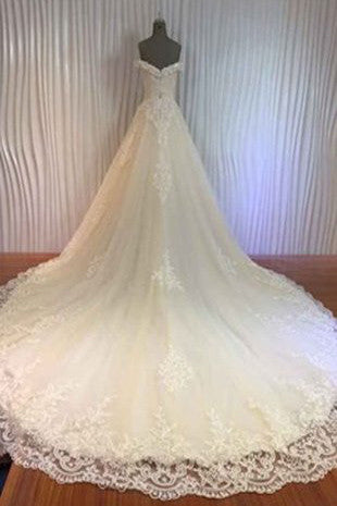 A-line Lace Wedding Dresses,Off Shoulder Sweetheart Zip Up Long Bridal Gowns,SVD511