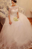 Half Sleeve Lace Tulle Wedding Dresses with Beading,Lace Bridal Gowns,SVD512
