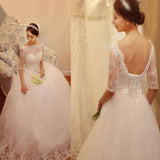 Half Sleeve Lace Tulle Wedding Dresses with Beading,Lace Bridal Gowns,SVD512