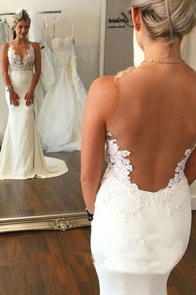 Open Back Wedding Gowns,Lace See Through Mermaid Wedding Dresses,SVD513