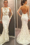 Lace Mermaid Open Back Wedding Dress,Long Wedding Gowns,Bridal Dresses,SVD516