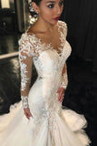 Long Sleeve Lace Sexy See Through Wedding Gowns,Elegant Bridal Dresses,SVD518