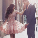 Fabulous Blush Off Shoulder Short Homecoming Dresses with Appliques,SVD569