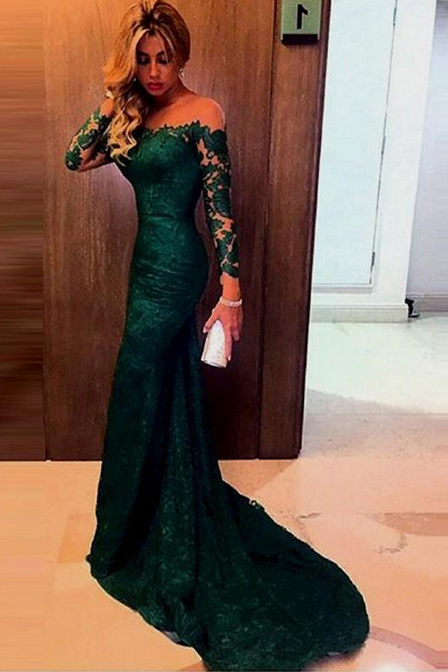 Dark Green Long Sleeves Prom Dress,Lace Mermaid Prom Dress,Prom Dress Simidress Dark Green Long Sleeves Prom Dress,Lace Mermaid Prom Dress,Prom Dress Simidress