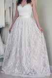 Lace A line Wedding Dresses,Sweetheart Neckline Strapless Wedding Gown,Cheap Bridal Dresses,SVD545