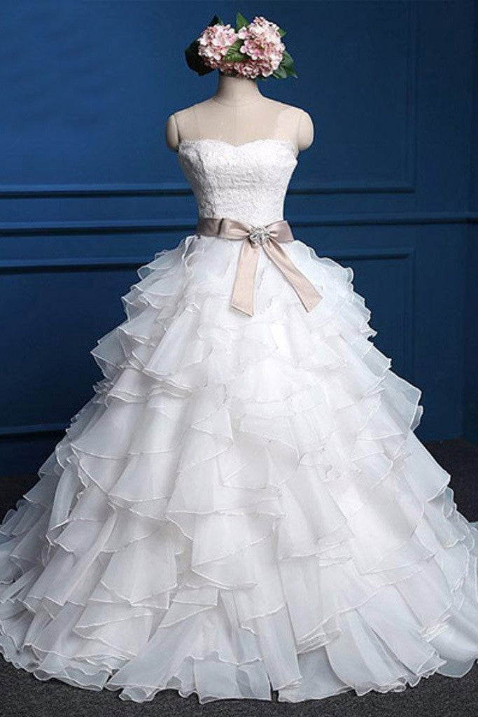 Affordable Chiffon Wedding Dress,Sweetheart Top Cute Lace Bridal