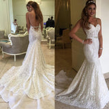 Wedding Party Dresses,Sexy Lace Mermaid Spaghetti Open Back Bridal Gowns,SVD549