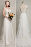 Chiffon Wedding Party Dresses,Simple Lace Long A-Line V-back Wedding Dresses,SVD652