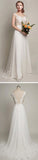 Chiffon Wedding Party Dresses,Simple Lace Long A-Line V-back Wedding Dresses,SVD652