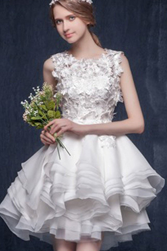 Sleeveless Short Organza Scoop Neck Wedding Party Dresses with Appliques,SVD655