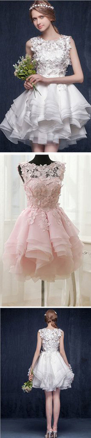 Sleeveless Short Organza Scoop Neck Wedding Party Dresses with Appliques,SVD655