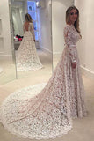 Long Wedding Gowns,Cheap Bridal Dresses,Backless  A line Long Sleeve Wedding Dresses,SVD536