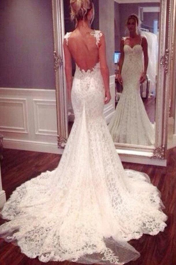 2017 Long Wedding Gowns,Cheap Bridal Dresses,Sexy Backless Mermaid Lace Wedding Dresses,SVD537