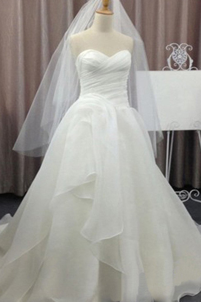Elegant White Chiffon Simple Sweetheart Wedding Party Dresses,Cheap Bridal Gown,SVD540